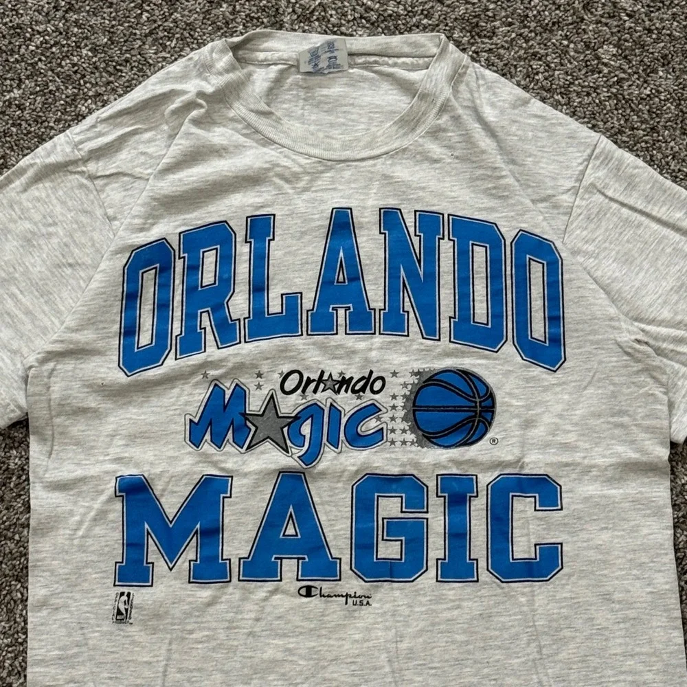 Vintage 90s Orlando Magic Champion T-Shirt Mens M Gray NBA Basketball USA - Picture 2 of 5